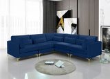 Julia Velvet / Engineered Wood / Metal / Foam Contemporary Navy Velvet Modular Sectional (5 Boxes) - 108.5" W x 112.5" D x 33" H