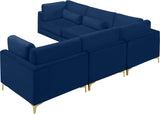 Julia Velvet / Engineered Wood / Metal / Foam Contemporary Navy Velvet Modular Sectional (5 Boxes) - 108.5" W x 112.5" D x 33" H