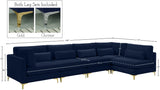 Julia Velvet / Engineered Wood / Metal / Foam Contemporary Navy Velvet Modular Sectional (5 Boxes) - 142" W x 71" D x 33" H"