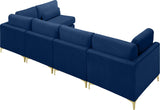 Julia Velvet / Engineered Wood / Metal / Foam Contemporary Navy Velvet Modular Sectional (5 Boxes) - 142" W x 71" D x 33" H"