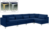 Julia Velvet / Engineered Wood / Metal / Foam Contemporary Navy Velvet Modular Sectional (5 Boxes) - 142" W x 71" D x 33" H"