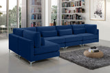 Julia Velvet / Engineered Wood / Metal / Foam Contemporary Navy Velvet Modular Sectional (5 Boxes) - 142" W x 71" D x 33" H"