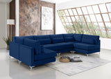 Julia Velvet / Engineered Wood / Metal / Foam Contemporary Navy Velvet Modular Sectional (6 Boxes) - 142" W x 71" D x 33" H