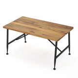 Noble House Eleanora Industrial Antique Finished Acacia Wood Coffee Table with Black Iron Accents