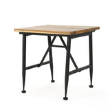 Noble House Ocala Outdoor Industrial Antique Finished Acacia Wood Accent Table with Black Iron Accents
