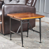 Noble House Ocala Outdoor Industrial Antique Finished Acacia Wood Accent Table with Black Iron Accents