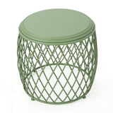 Noble House Bryony Indoor 19 Inch Diameter Lattice Matte Green Iron Side Table