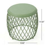 Noble House Bryony Indoor 19 Inch Diameter Lattice Matte Green Iron Side Table