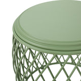 Noble House Bryony Indoor 19 Inch Diameter Lattice Matte Green Iron Side Table