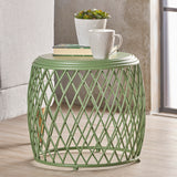 Noble House Bryony Indoor 19 Inch Diameter Lattice Matte Green Iron Side Table