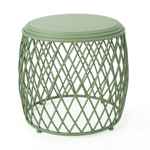 Noble House Bryony Indoor 19 Inch Diameter Lattice Matte Green Iron Side Table