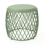 Bryony Indoor 19 Inch Diameter Lattice Matte Green Iron Side Table