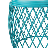 Noble House Bryony Indoor 19 Inch Diameter Lattice Matte Teal Iron Side Table