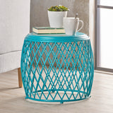 Noble House Bryony Indoor 19 Inch Diameter Lattice Matte Teal Iron Side Table
