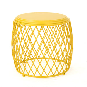 Noble House Bryony Indoor 19 Inch Diameter Lattice Matte Yellow Iron Side Table