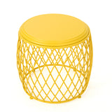 Noble House Bryony Indoor 19 Inch Diameter Lattice Matte Yellow Iron Side Table