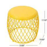 Noble House Bryony Indoor 19 Inch Diameter Lattice Matte Yellow Iron Side Table