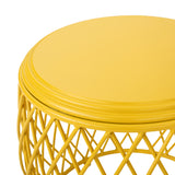 Noble House Bryony Indoor 19 Inch Diameter Lattice Matte Yellow Iron Side Table