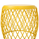 Noble House Bryony Indoor 19 Inch Diameter Lattice Matte Yellow Iron Side Table