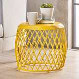 Noble House Bryony Indoor 19 Inch Diameter Lattice Matte Yellow Iron Side Table