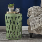 Noble House Pecola Indoor 14 Inch Diameter Lattice Matte Green Iron Side Table