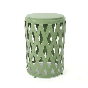 Noble House Pecola Indoor 14 Inch Diameter Lattice Matte Green Iron Side Table