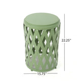 Noble House Pecola Indoor 14 Inch Diameter Lattice Matte Green Iron Side Table