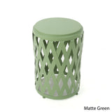 Noble House Pecola Indoor 14 Inch Diameter Lattice Matte Green Iron Side Table