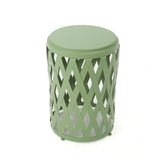 Noble House Pecola Indoor 14 Inch Diameter Lattice Matte Green Iron Side Table