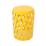 Pecola Indoor 14 Inch Diameter Lattice Matte Yellow Iron Side Table