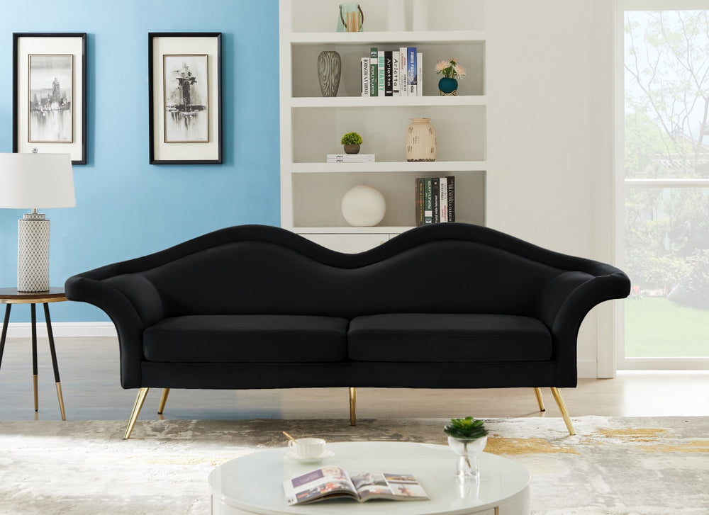Lips Velvet / Engineered Wood / Metal / Foam Contemporary Black Velvet Sofa - 98" W x 34" D x 35.5" H