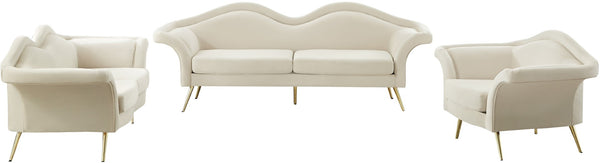 Lips Velvet / Engineered Wood / Metal / Foam Contemporary Cream Velvet Sofa - 98" W x 34" D x 35.5" H