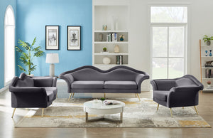 Lips Velvet / Engineered Wood / Metal / Foam Contemporary Grey Velvet Sofa - 98" W x 34" D x 35.5" H
