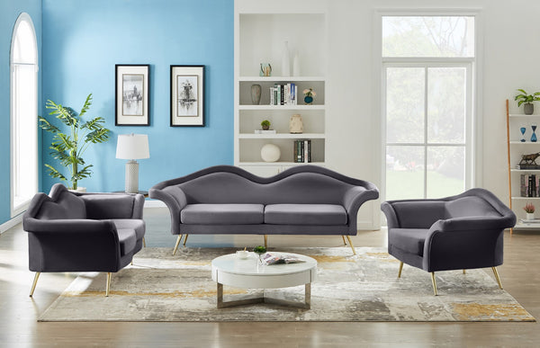 Lips Velvet / Engineered Wood / Metal / Foam Contemporary Grey Velvet Sofa - 98" W x 34" D x 35.5" H