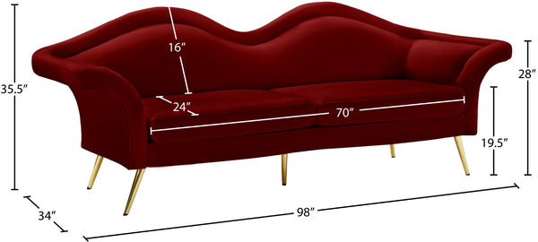 Lips Velvet / Engineered Wood / Metal / Foam Contemporary Red Velvet Sofa - 98" W x 34" D x 35.5" H
