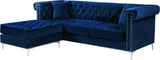 Damian Velvet / Engineered Wood / Metal / Foam Contemporary Navy Velvet 2pc. Reversible Sectional - 93" W x 67" D x 32" H