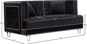 Lucas Acrylic / Velvet / Engineered Wood / Metal / Foam Contemporary Black Velvet Loveseat - 64" W x 35.5" D x 31.5" H