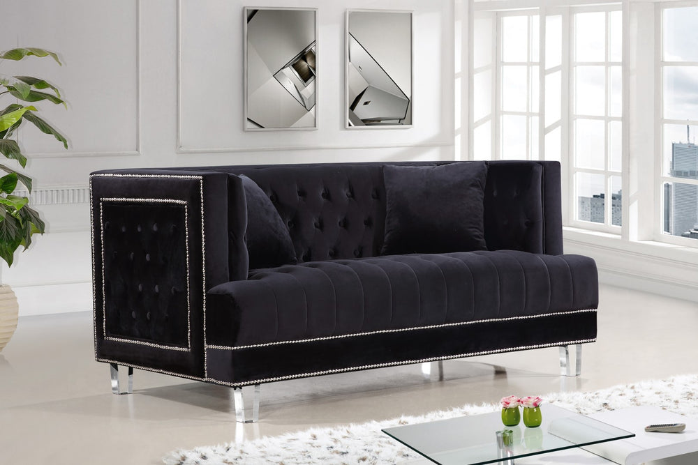 Lucas Acrylic / Velvet / Engineered Wood / Metal / Foam Contemporary Black Velvet Loveseat - 64" W x 35.5" D x 31.5" H