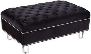 Lucas Acrylic / Velvet / Engineered Wood / Metal / Foam Contemporary Black Velvet Ottoman - 38" W x 23" D x 18.5" H