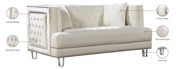 Lucas Acrylic / Velvet / Engineered Wood / Metal / Foam Contemporary Cream Velvet Loveseat - 64" W x 35.5" D x 31.5" H