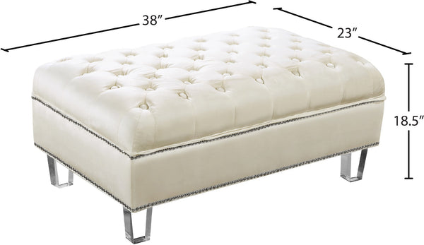 Lucas Acrylic / Velvet / Engineered Wood / Metal / Foam Contemporary Cream Velvet Ottoman - 38" W x 23" D x 18.5" H