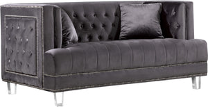 Lucas Acrylic / Velvet / Engineered Wood / Metal / Foam Contemporary Grey Velvet Loveseat - 64" W x 35.5" D x 31.5" H
