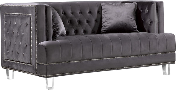 Lucas Acrylic / Velvet / Engineered Wood / Metal / Foam Contemporary Grey Velvet Loveseat - 64" W x 35.5" D x 31.5" H