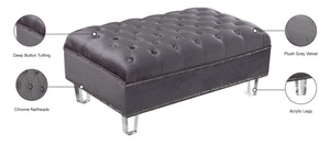 Lucas Acrylic / Velvet / Engineered Wood / Metal / Foam Contemporary Grey Velvet Ottoman - 38" W x 23" D x 18.5" H
