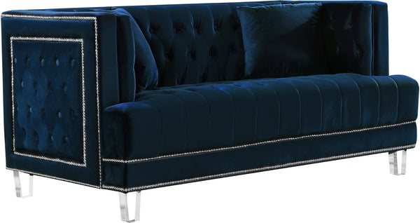 Lucas Acrylic / Velvet / Engineered Wood / Metal / Foam Contemporary Navy Velvet Loveseat - 64" W x 35.5" D x 31.5" H