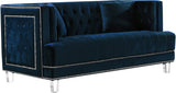 Lucas Acrylic / Velvet / Engineered Wood / Metal / Foam Contemporary Navy Velvet Loveseat - 64" W x 35.5" D x 31.5" H