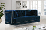 Lucas Acrylic / Velvet / Engineered Wood / Metal / Foam Contemporary Navy Velvet Loveseat - 64" W x 35.5" D x 31.5" H