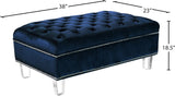 Lucas Acrylic / Velvet / Engineered Wood / Metal / Foam Contemporary Navy Velvet Ottoman - 38" W x 23" D x 18.5" H