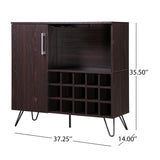 Lochner Mid-Century Modern 15-Bottle Wine and Bar Cabinet, Walnut and Black Noble House