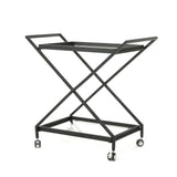 Annika Outdoor Industrial Iron Bar Cart with Tempered Glass Shelves